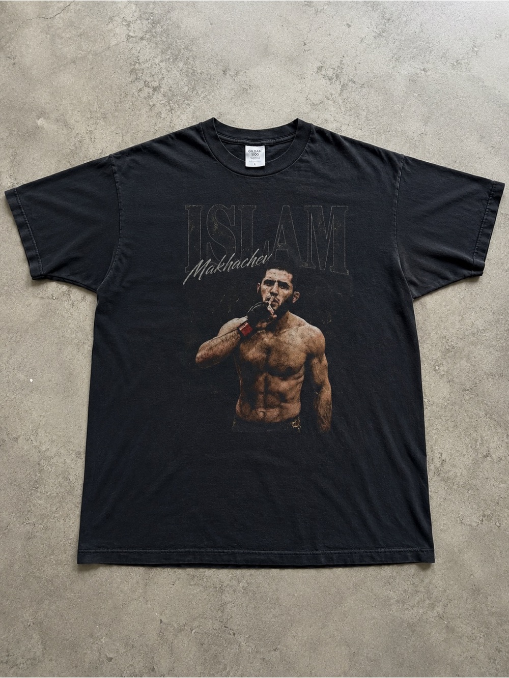 Black Short Sleeve Graphic Tee with Fighter Portrait Print